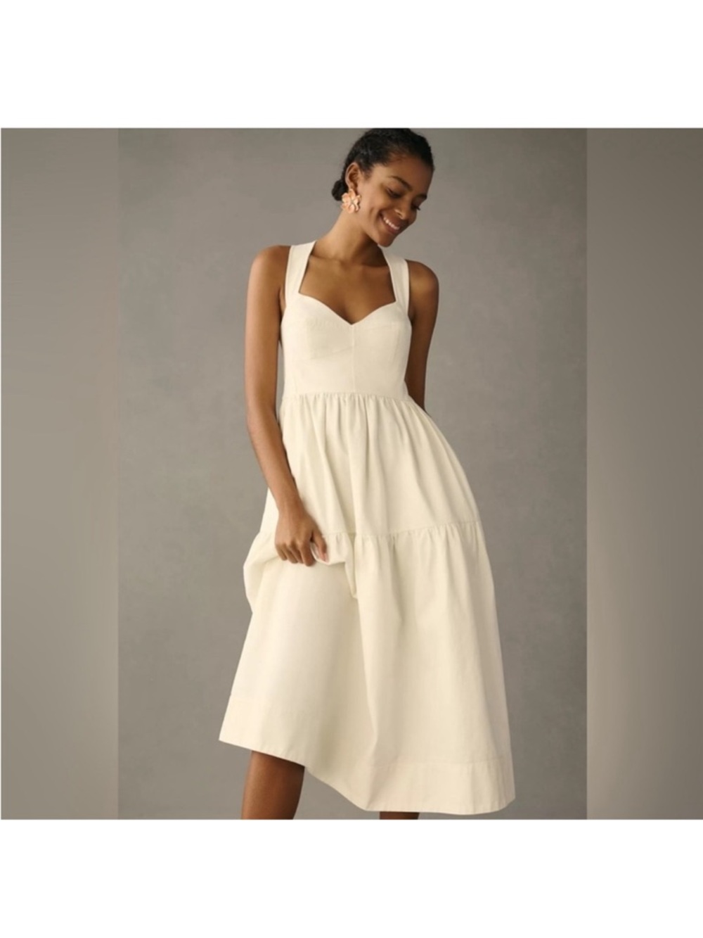 Anthropologie Cream Tiered Midi Dress